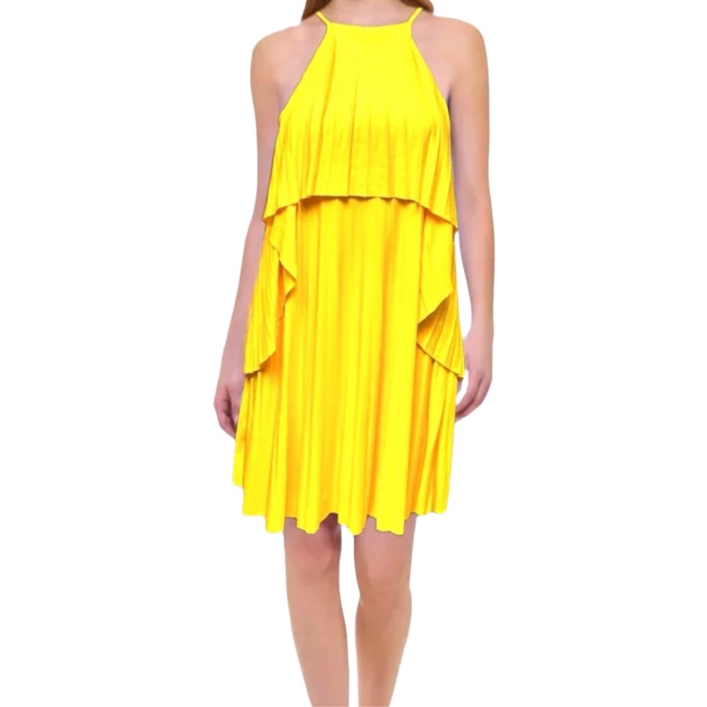 ASOS Designer Brand Yellow Tiered Halter Neck Ruffled Mini Shift Dress Sz 0